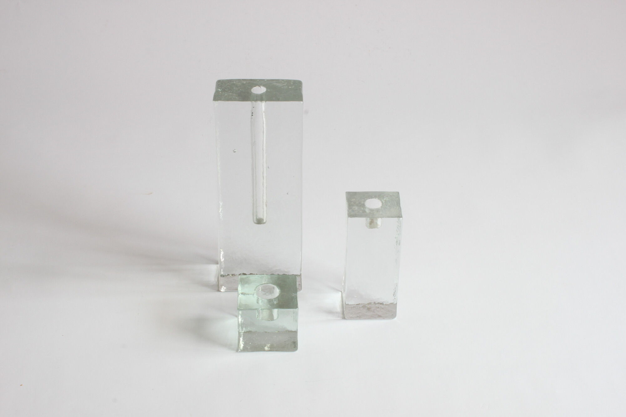 Glass block candlesticks and solifleur vase by Walther glass, Germany 1960s.