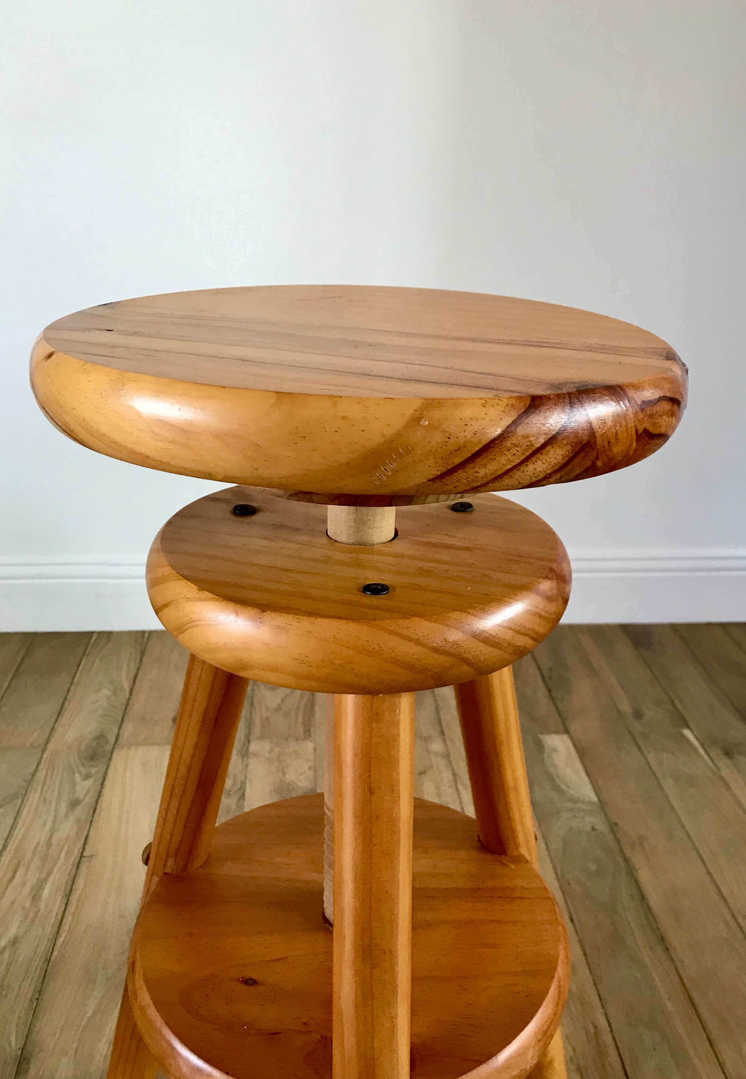 pair of adjustable architect stools pine style 60s