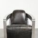 Industrial Aviator design armchair in cowhide finished with aluminium