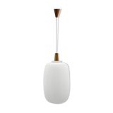 1960s Wood and Glass Pendant Light by ULUV, Czechoslovakia, Marked by Manufacturer