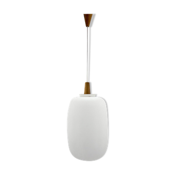Lampe suspendue en bois et verre des années 1960 par ULUV, Tchécoslovaquie, marquée par le fabricant