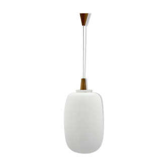 1960s Wood and Glass Pendant Light by ULUV, Czechoslovakia, Marked by Manufacturer