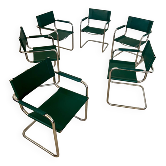 Set of 6 tubular chairs Bauhaus style design 80s/90s green