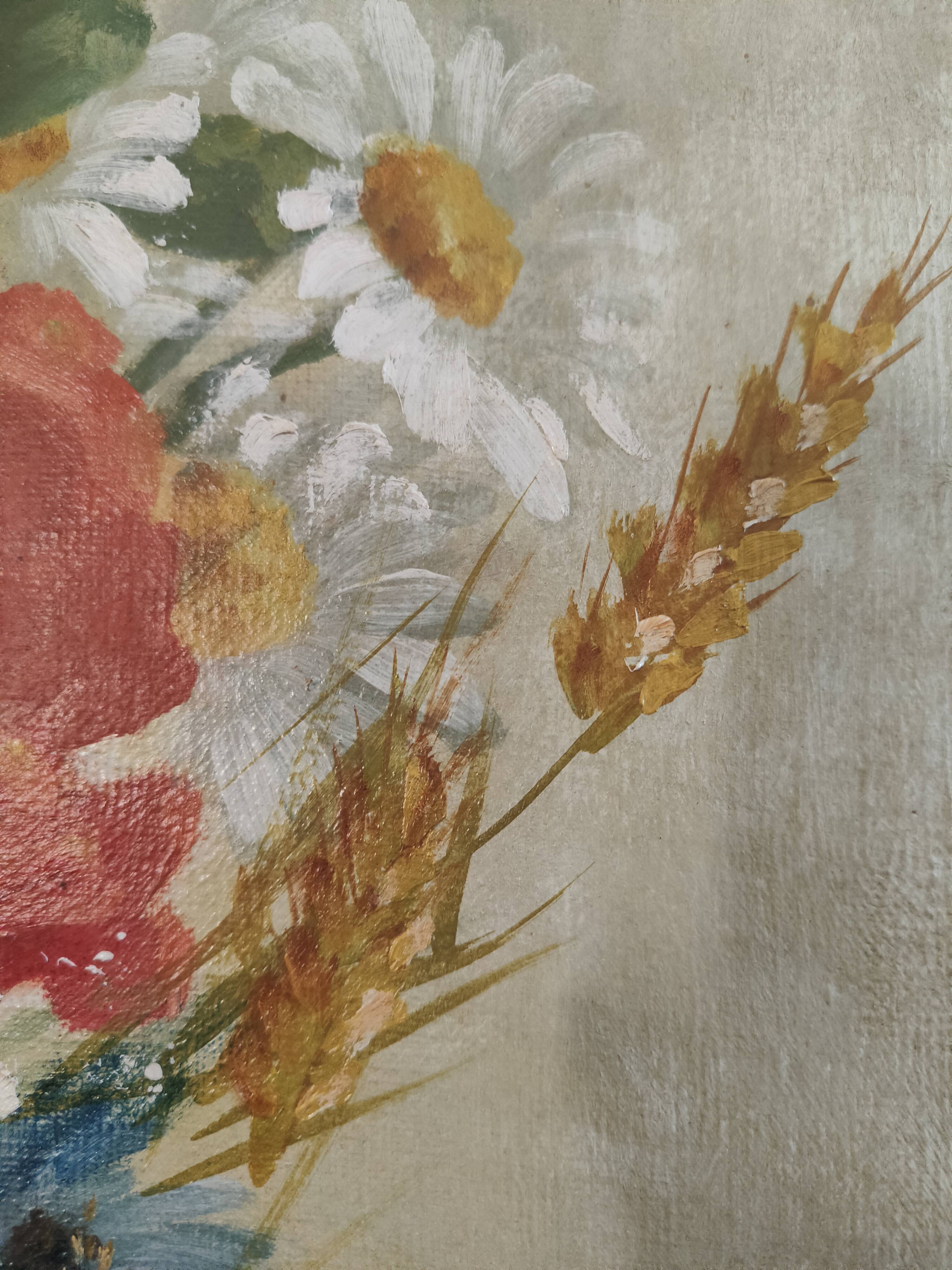 Oil painting on canvas "Country spray with poppies" 1910 signed