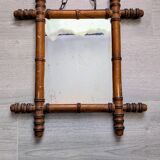 Antique turned bamboo mirror with pitted glass 45x39 cm