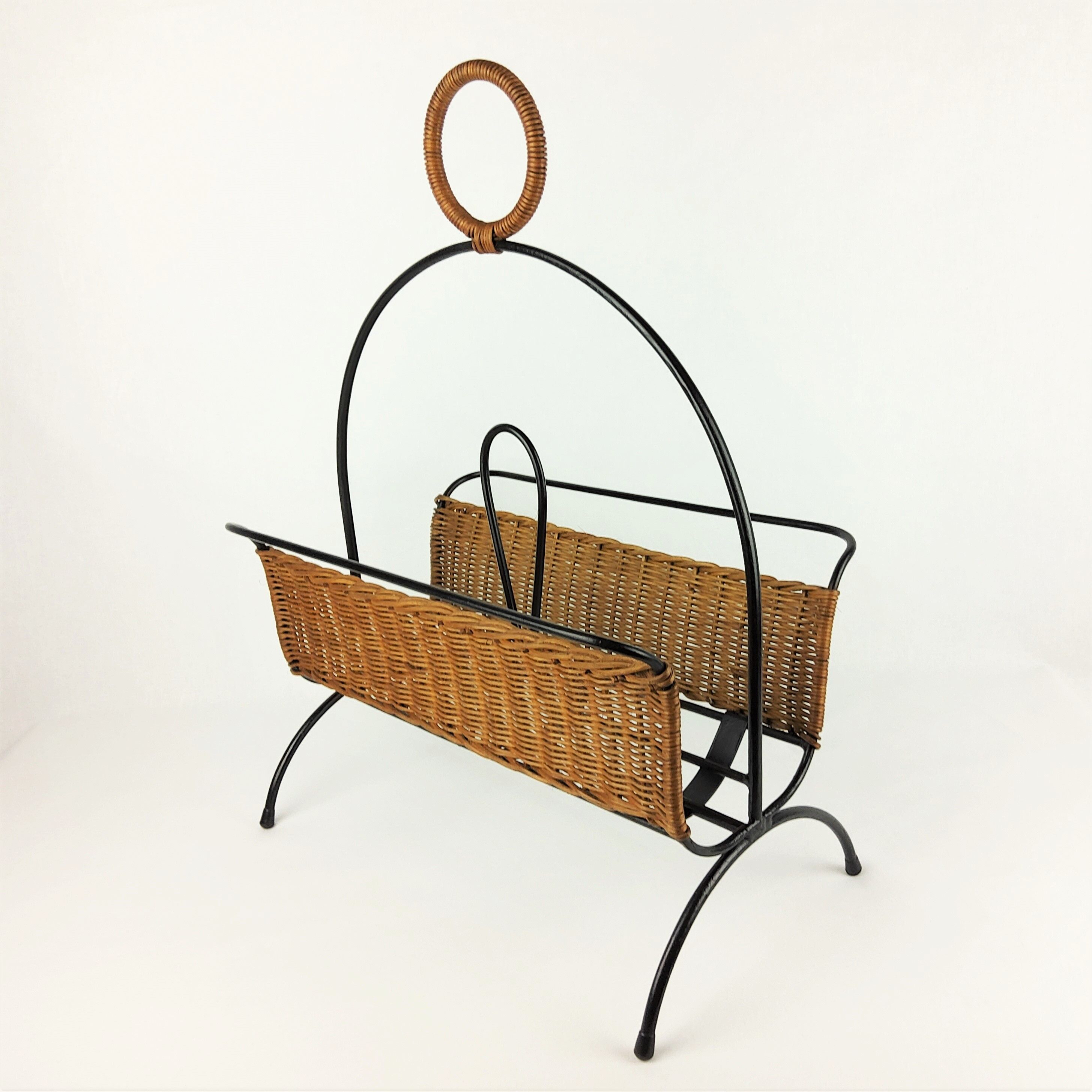 Rattan and metal magazine holder 1960