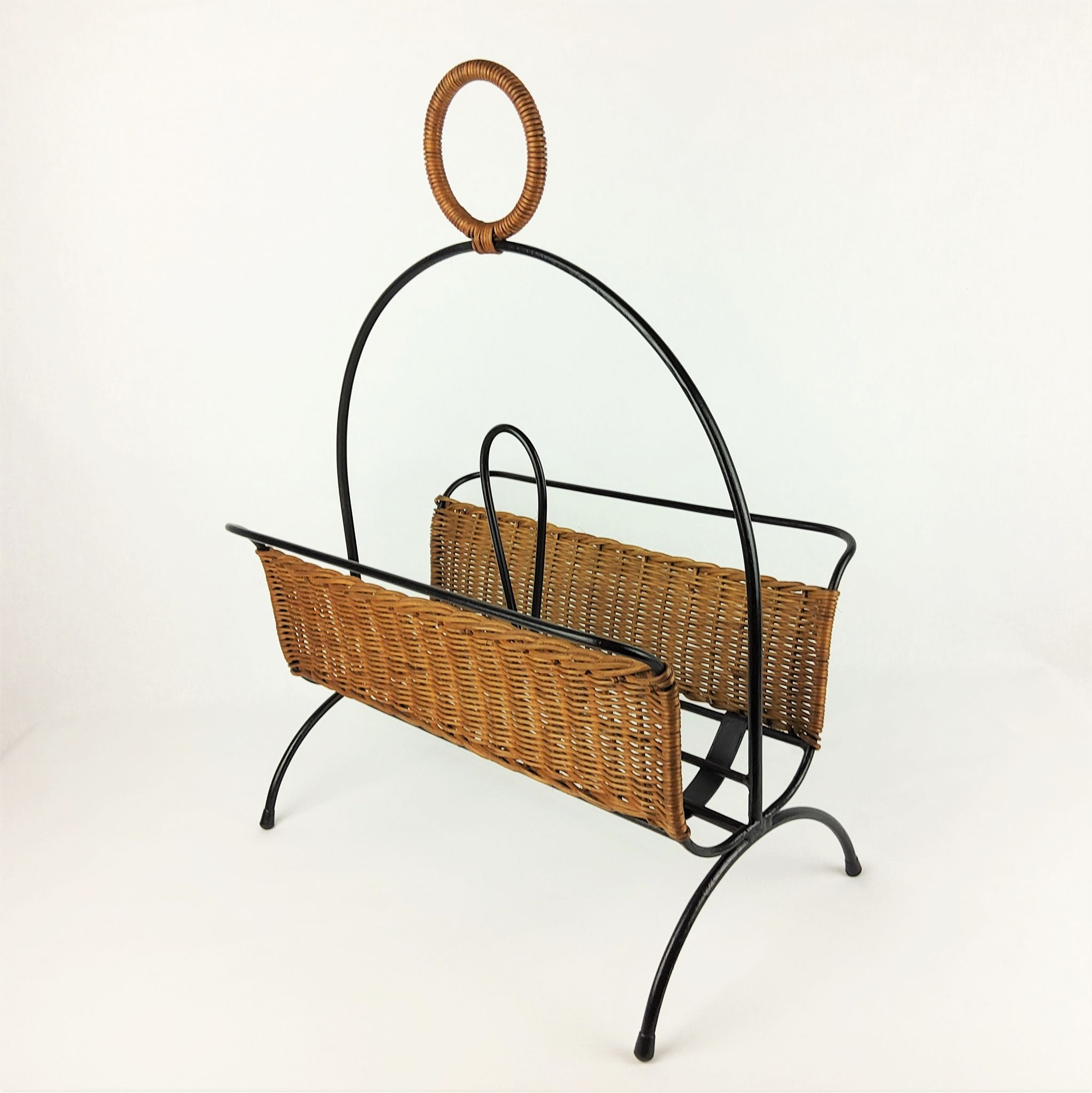 Rattan and metal magazine holder 1960