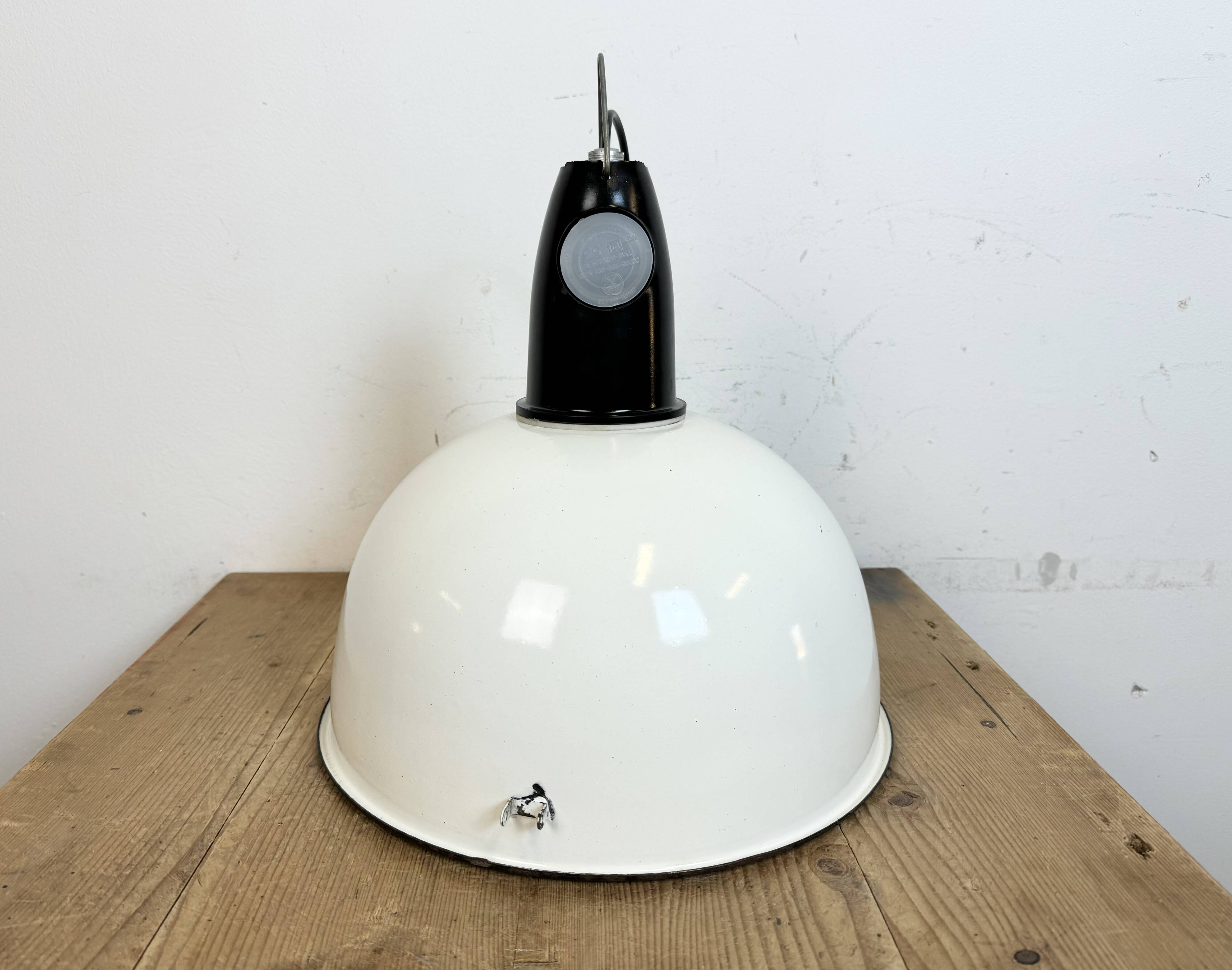 ndustrial Soviet White Enamel Pendant Lamp, 1960s