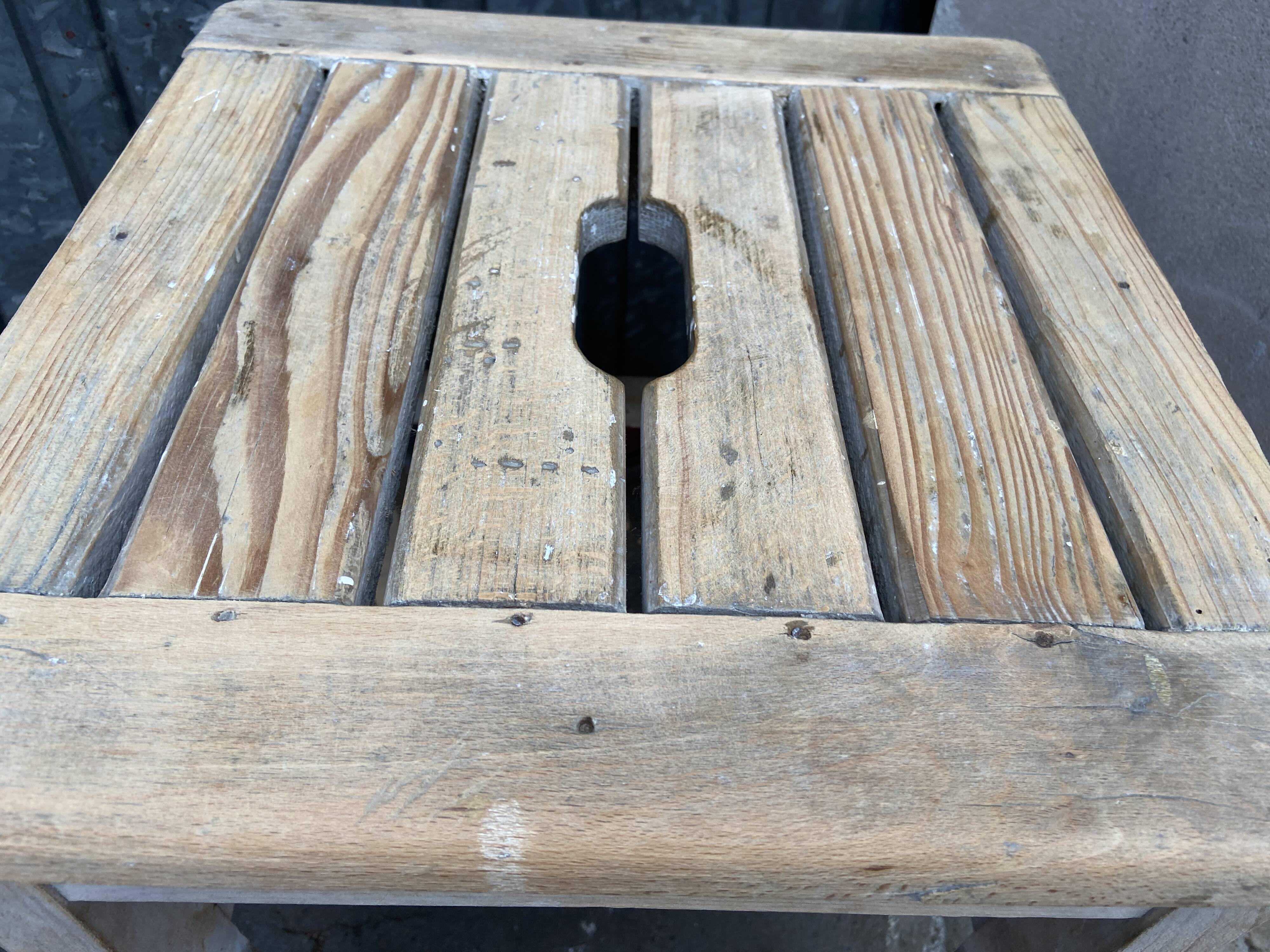 Rustic stool vintage raw natural wood 1950s