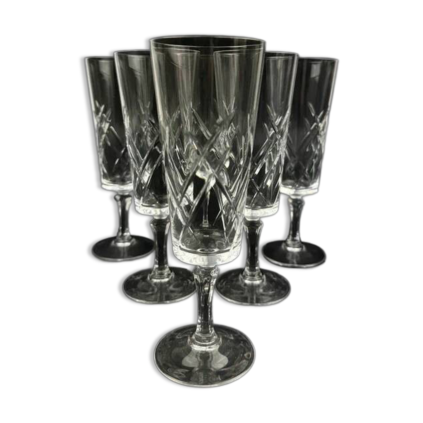 Set of 6 Lorraine crystal champagne flutes, 17 cm