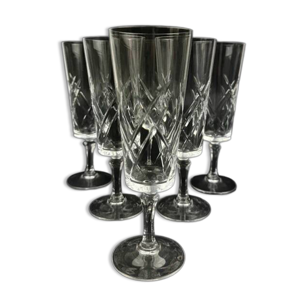 6 flûtes à champagne en cristal de Lorraine