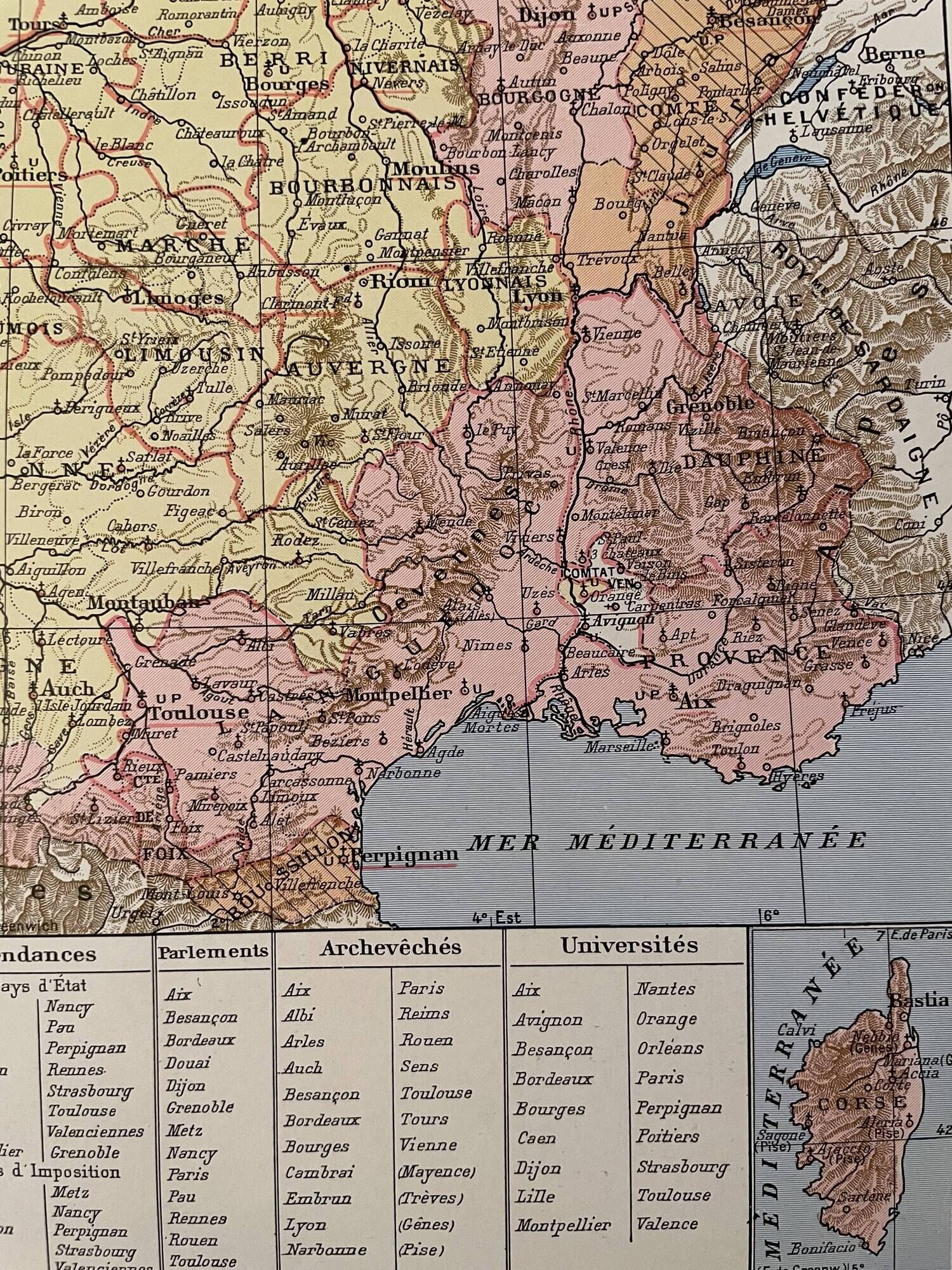 Old map of France (former provinces) from 1928