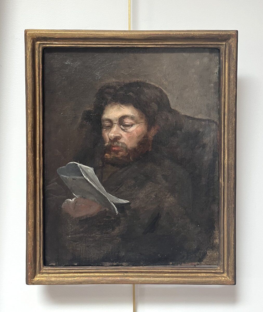 French school of the 19th century, Portrait of a man reading, oil on canvas