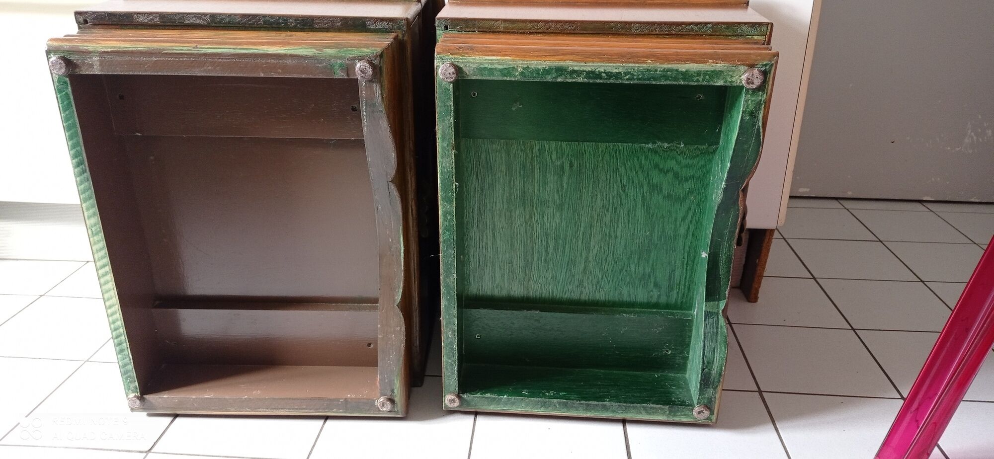 Pair of vintage bedside tables wood Maugrion