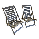 2 x chaise longue coloniale en bois pliable solide et lourd / chaise de jardin / années 1960