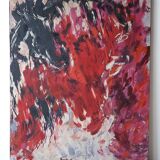 Painting, abstract painting signed Vieville, 1980s