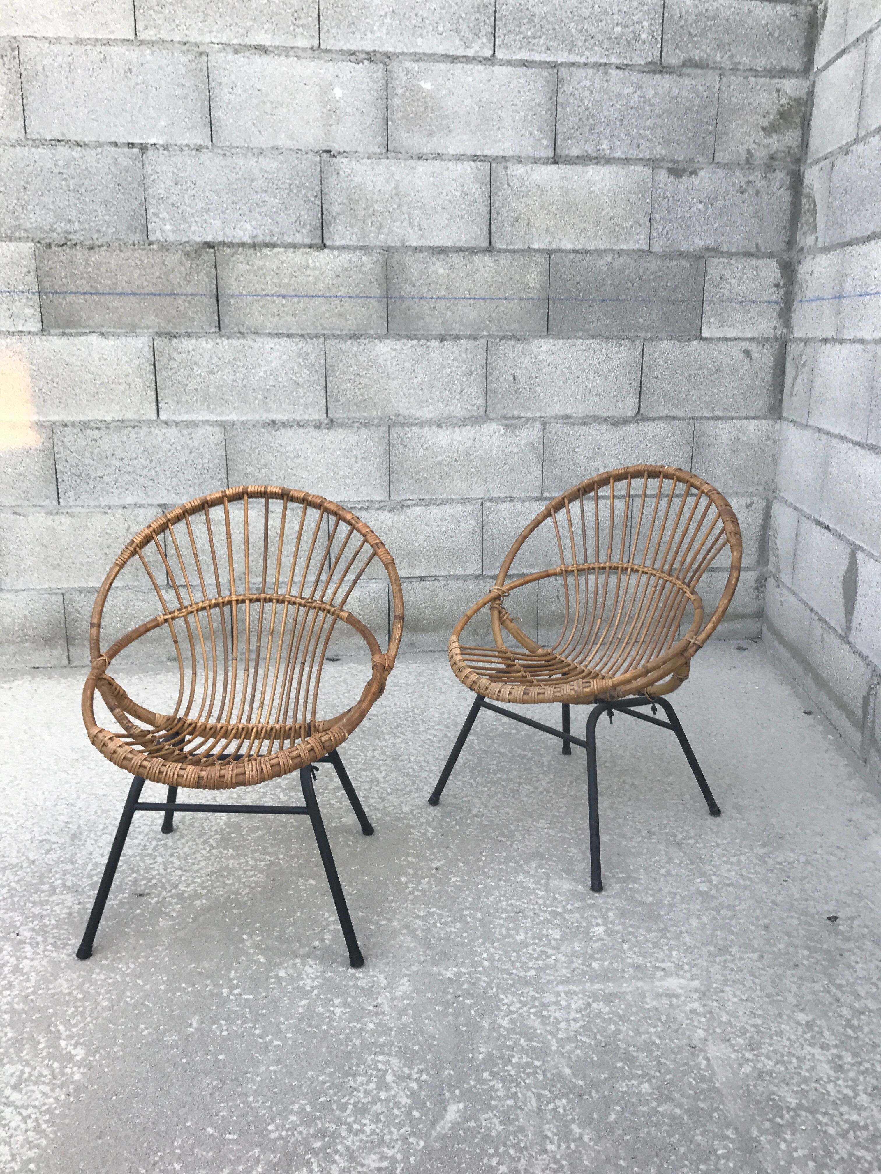 Pair of vintage rattan armchair