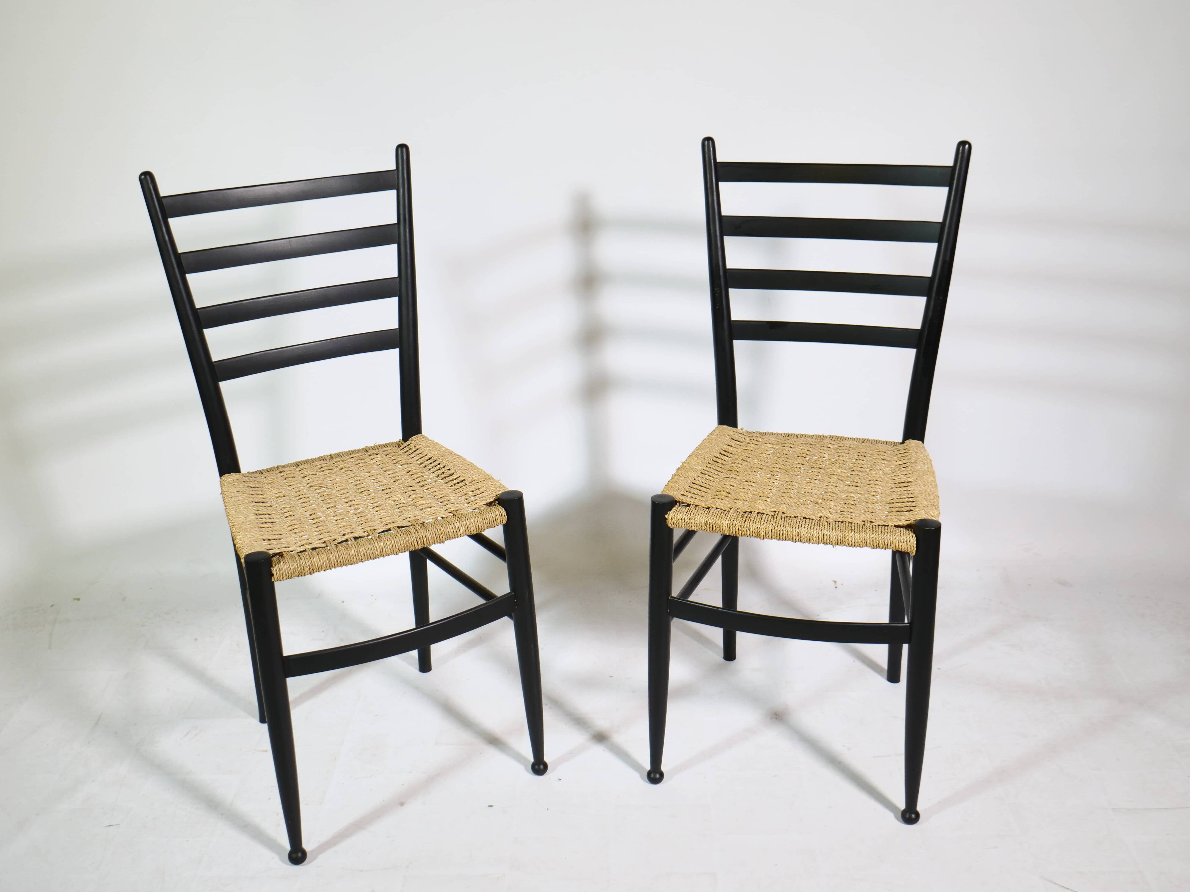Mid-Century Italian Dining Chairs with Woven Seats, Set of 6, 1960s–70s