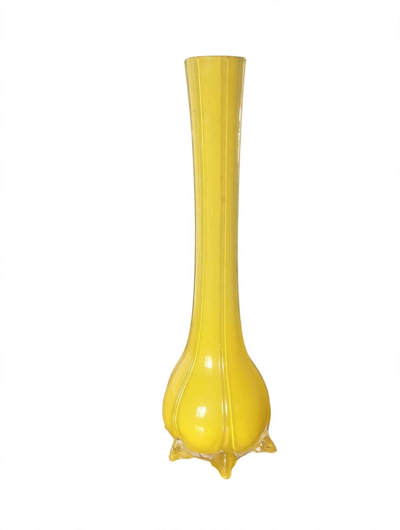 Vintage Soliflore in Lemon Yellow Opaline - Tulip Shape with Claw Feet -