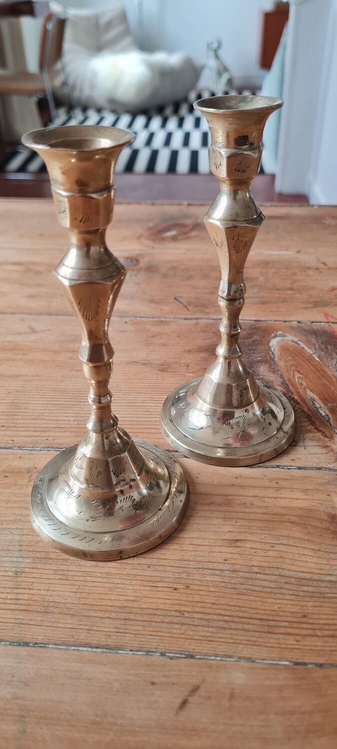 Pair of gilded brass candle holders