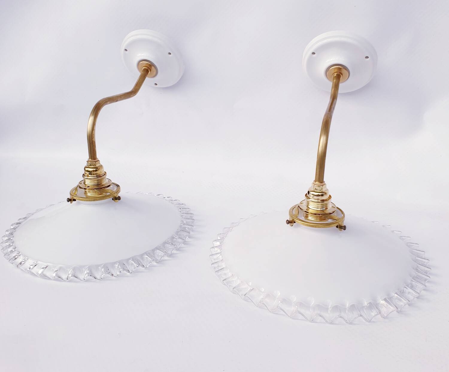 Swan neck and serrated opaline wall lights