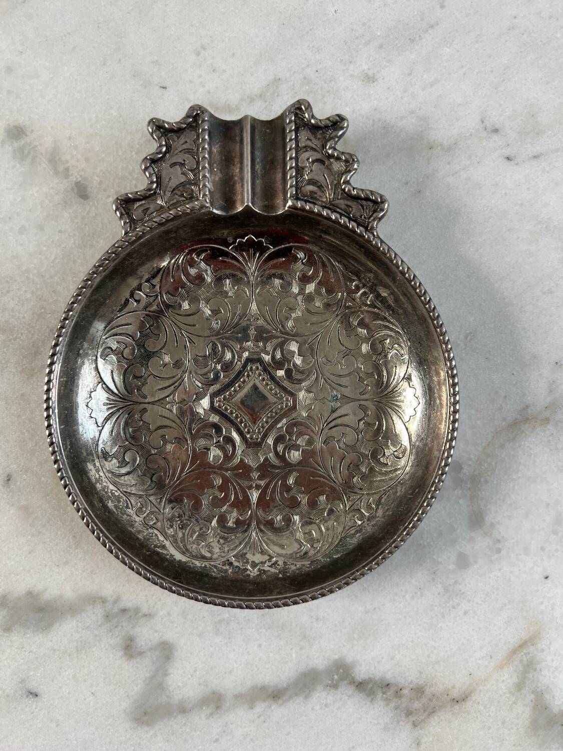 Antique silver-plated metal trinket tray