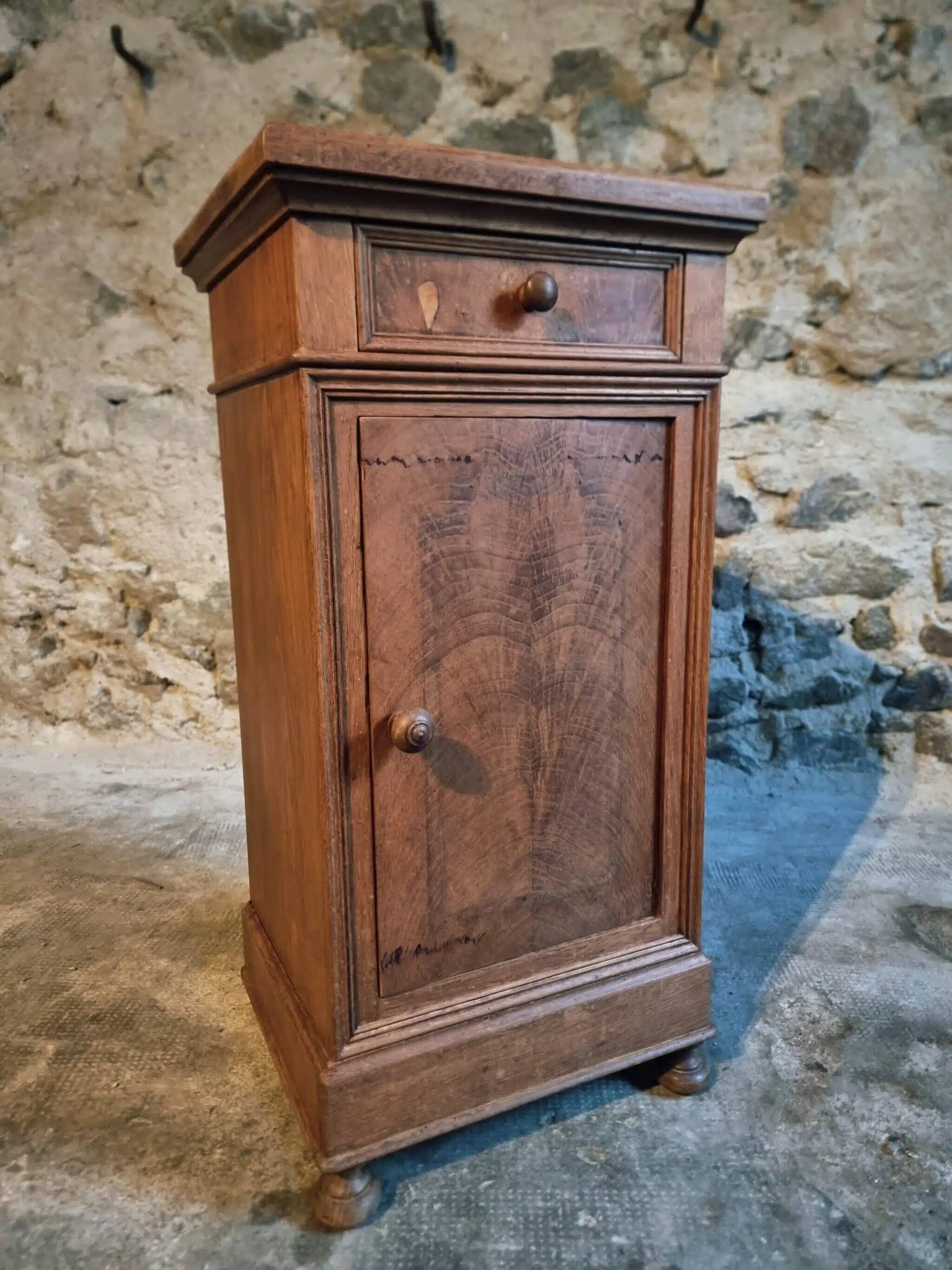 Antique French oak bedside table, early 20th century.