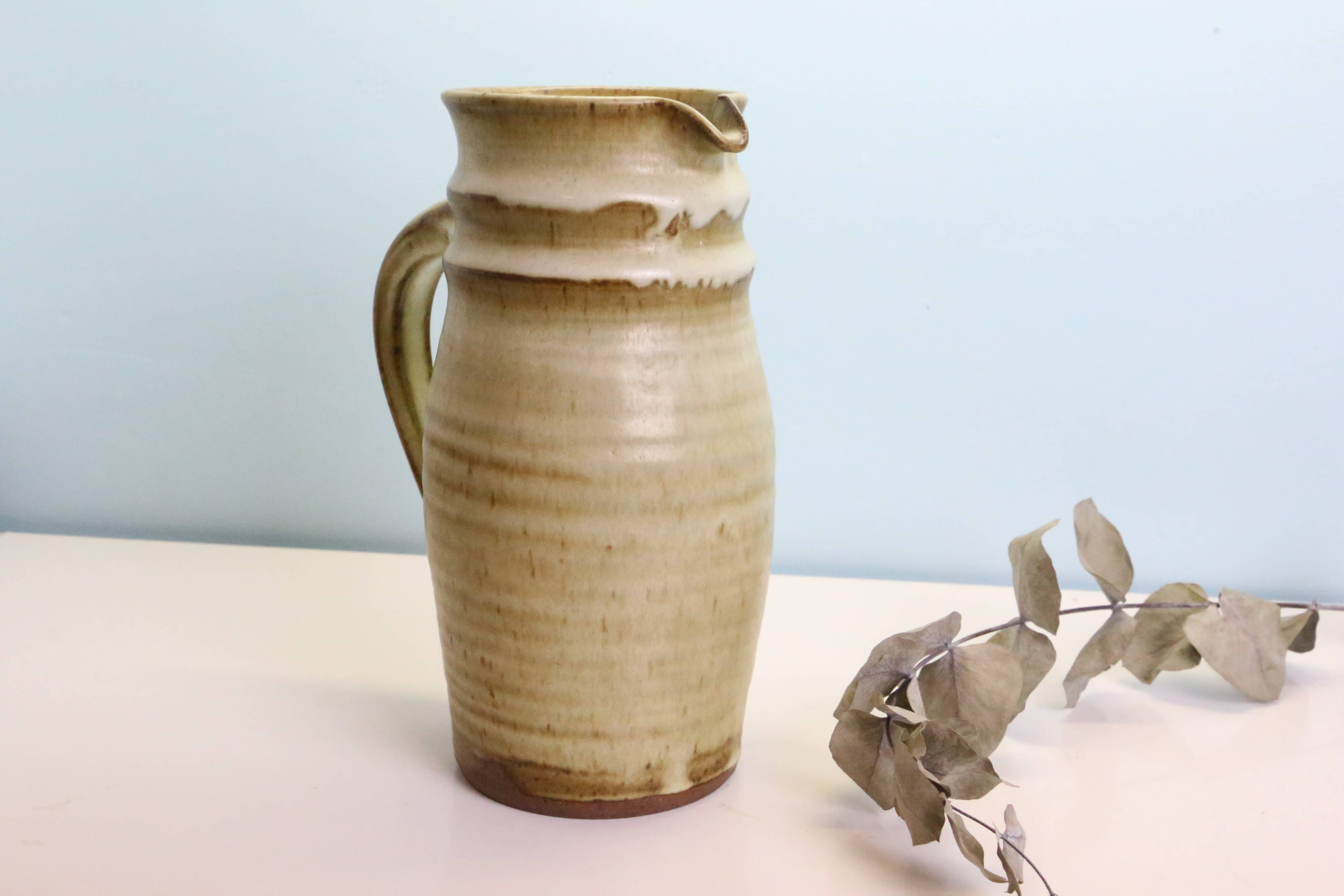 Glazed earth jug, Manziat pottery, rustic, vintage French