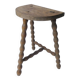 vintage half-moon tripod stool in turned solid wood with beaded edges