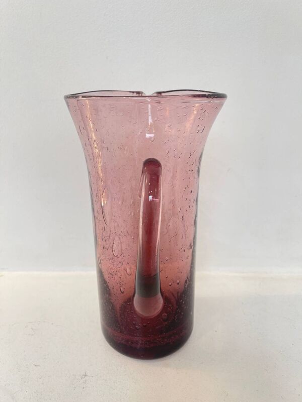 Pichet en verre soufflé rose améthyste vintage – bullé années 60/70