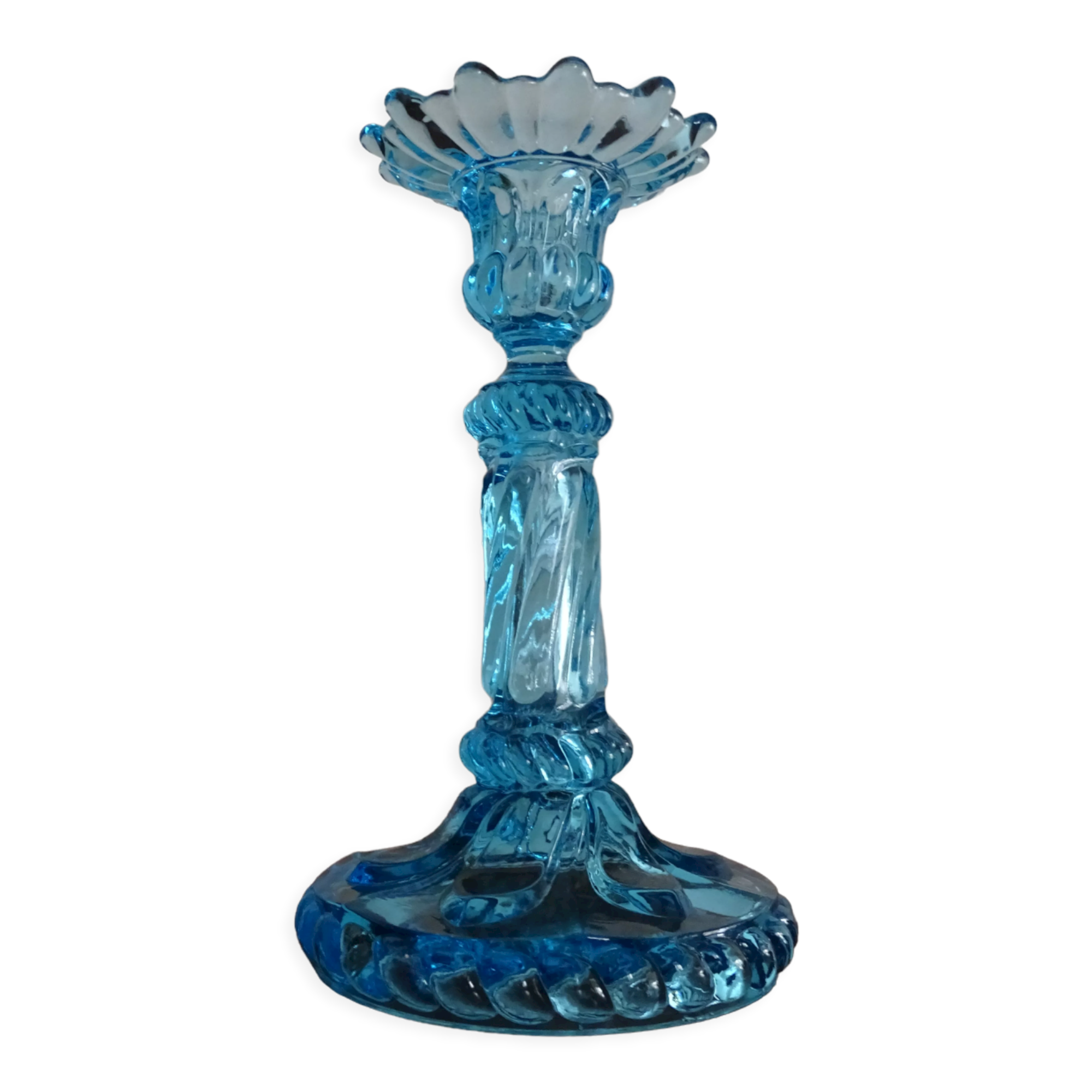 Candleholder Door blue molded glass signed