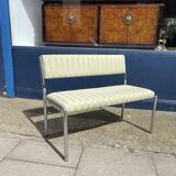 Chrome Bench Green Stripped 1970s Hollywood Regency Modernist Vintage