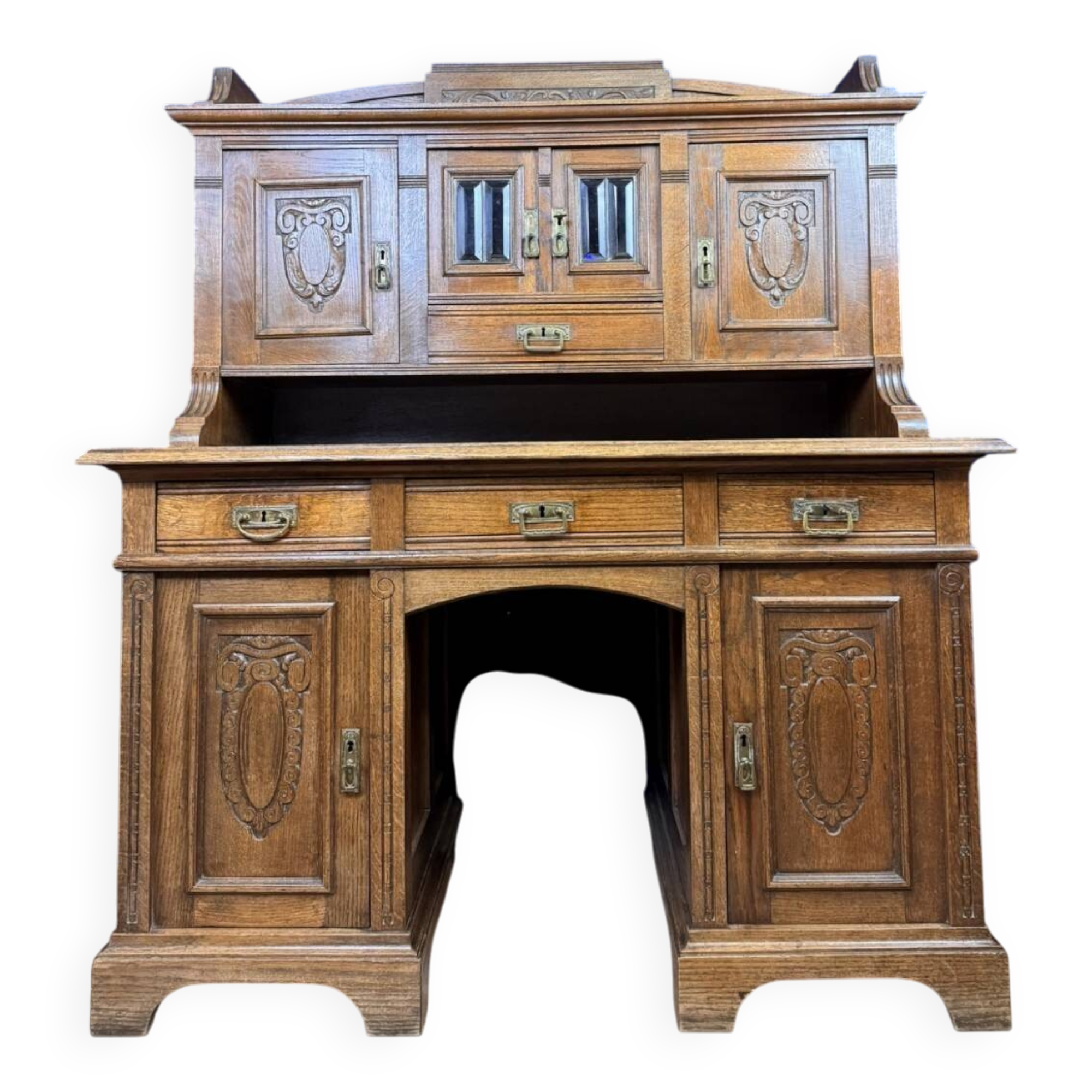 Art Nouveau period stepped desk in carved oak circa 1900