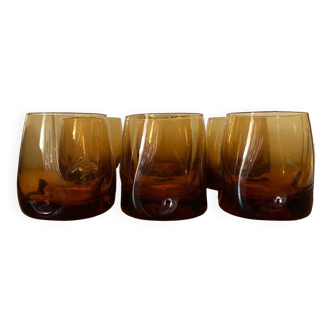 Set of 6 small amber glasses