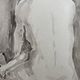 Painting signed watercolor monochrome sepia female nude portrait seated from behind