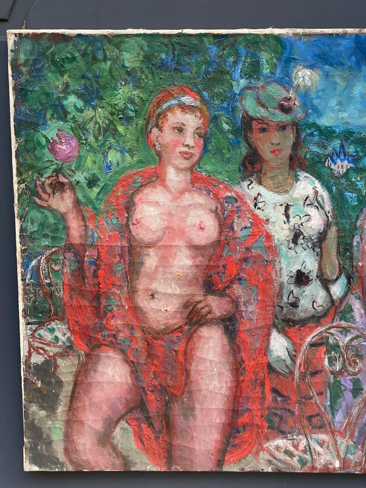 Oil on canvas by Pierre Monteret Three women twentieth