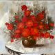 Old oil on canvas painting bouquet of red flowers signed