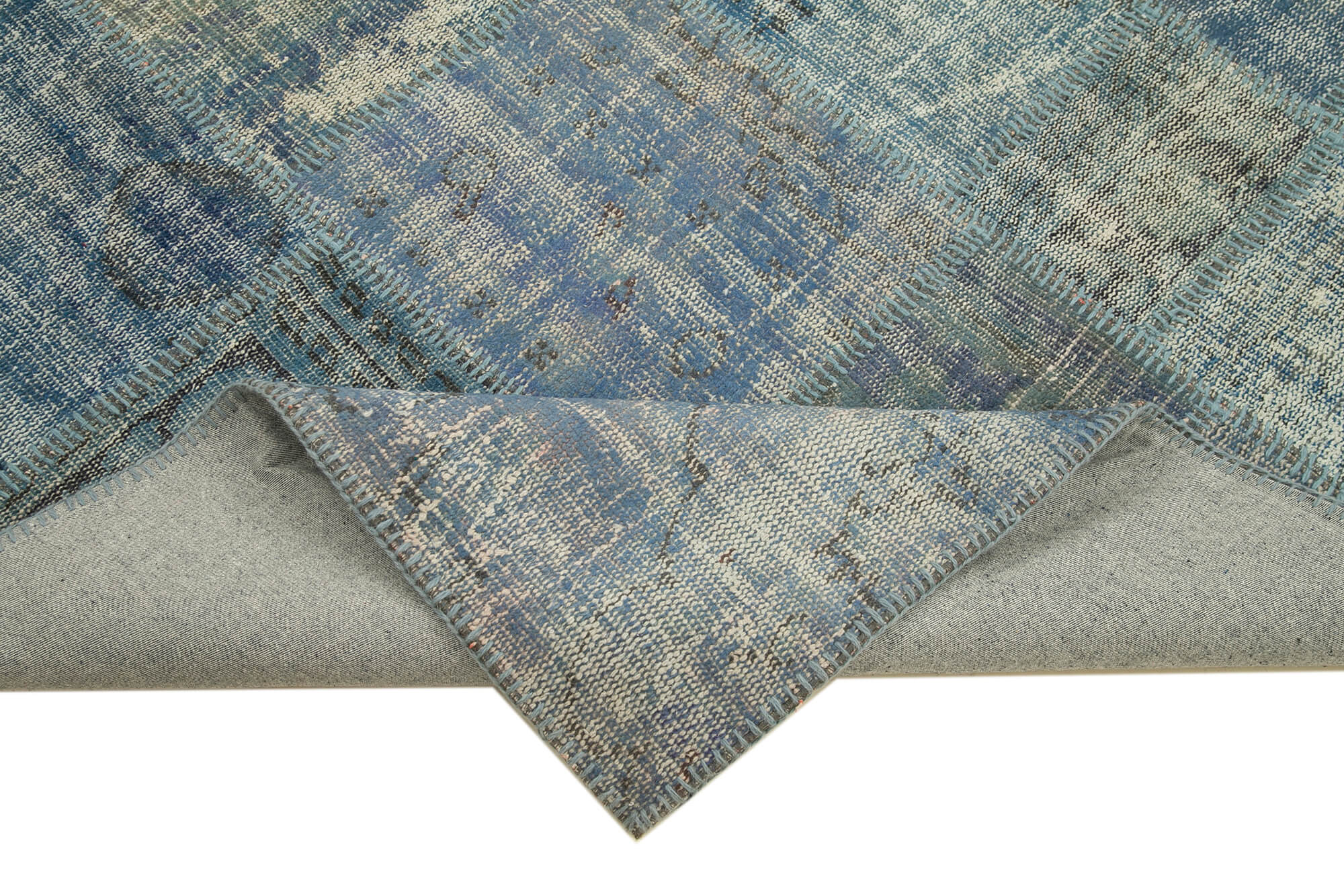 Handmade oriental contemporary 176 cm x 247 cm blue patchwork carpet