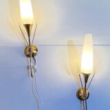 Pair of brass and opaline sconces, Maison Arlus, France, Mid-Century