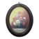 Small vintage oval painting – Raised bouquet of flowers – Retro burgundy frame