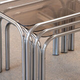 Vintage chrome and glass built-in coffee tables 1970