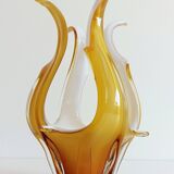 Mid-Century Modern Murano Glass Vase, Amber & Opal, Italy, 1960s
