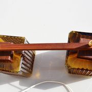 Vintage scandinavian smoked glass and teak dual pendant light by Orrefors, 1960s