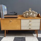 Lowboard, white skai fronts on the drawers 1960s