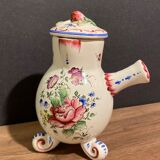 Clamecy earthenware chocolate pourer with polychrome floral decoration