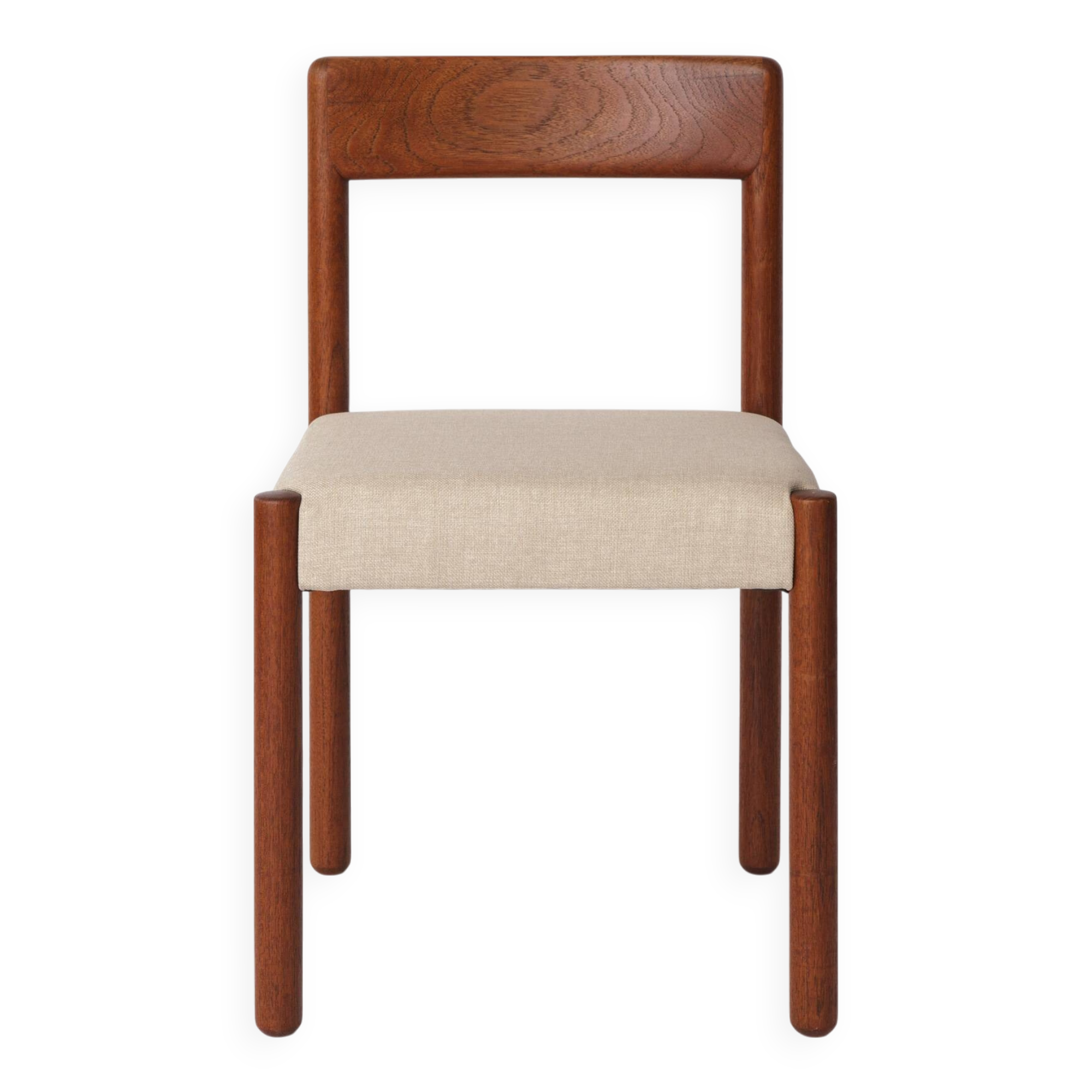 1 of 4 Mid-Century Oak Dining Chair – 1960s Vintage, Light Grey Upholstery