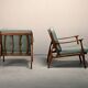 Pair of Mid-Century Italian Armchairs in stained Beech and Green Cushions