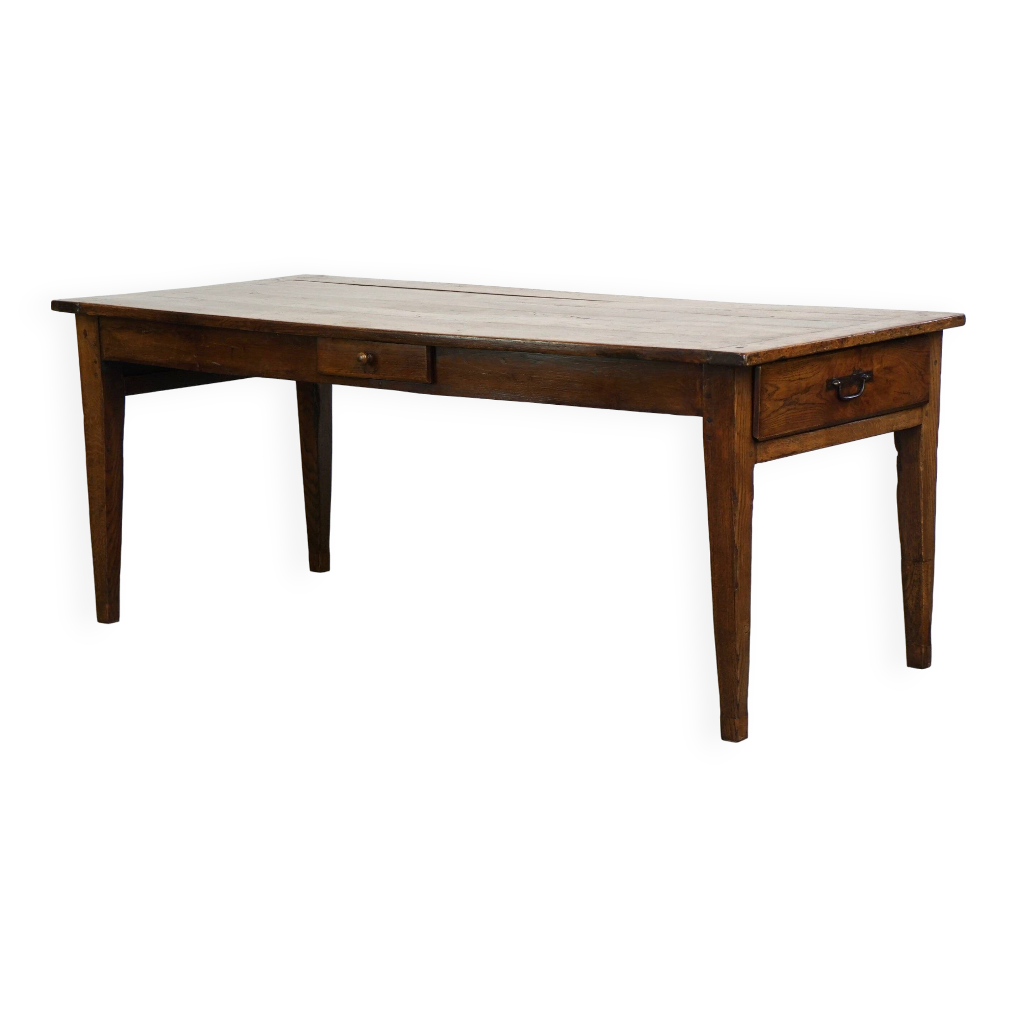antique French oak dining table with 3 drawers and an exquisite patina