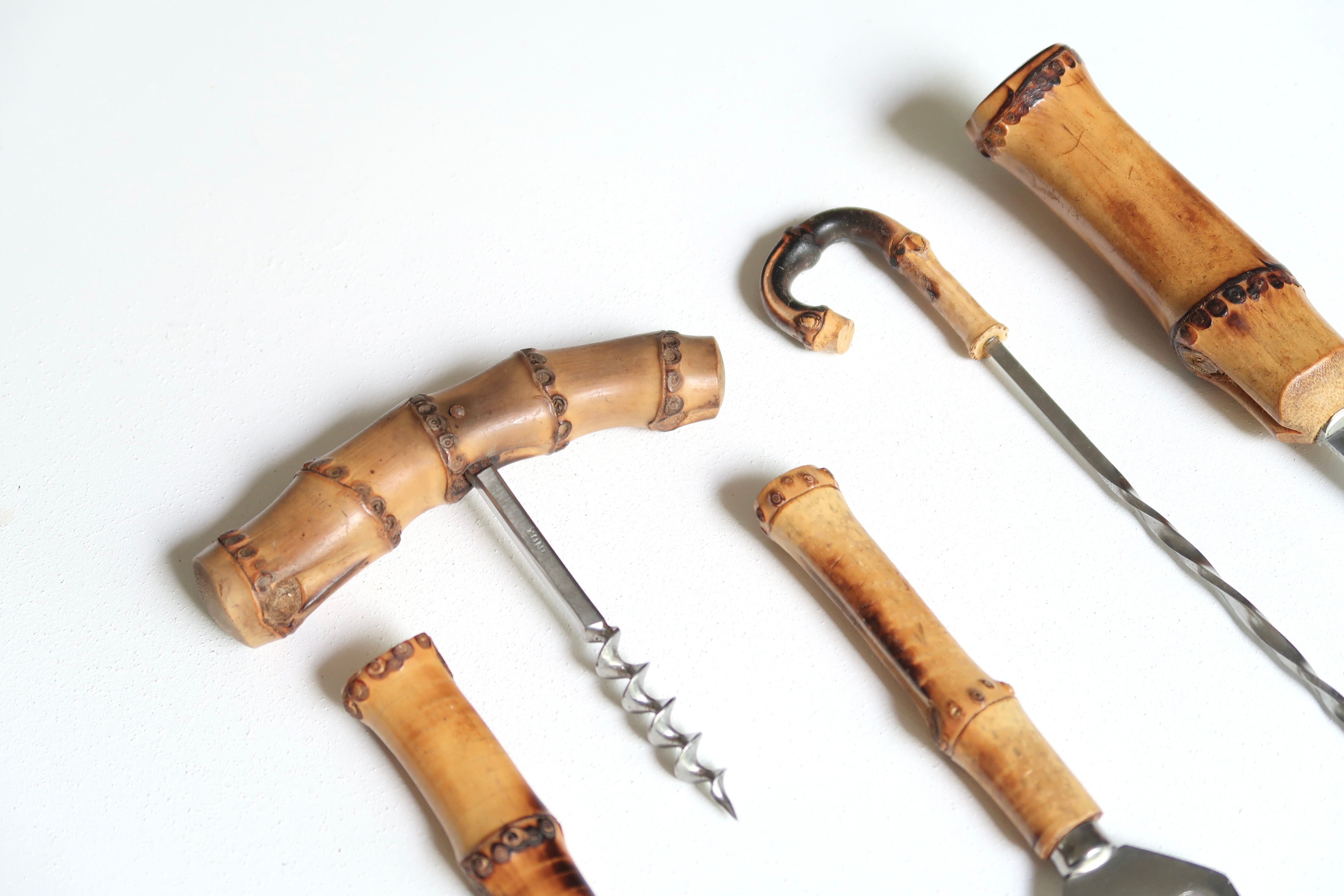 Set of utensils for the aperitif with bamboo handle