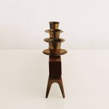 1960s Sculptural Wooden & Brass Candleholder